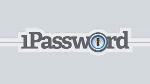 Logo de la aplicación. Escribe "1password" con letra negra y fondo gris. 