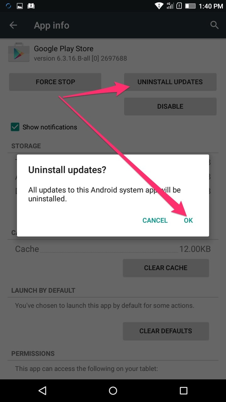 Eliminar las actualizaciones de Google Play