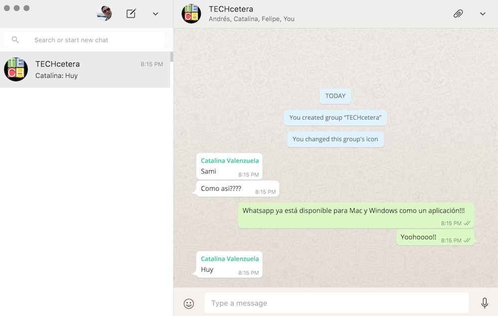 Prueba de chat e interfaz de Whatsapp App