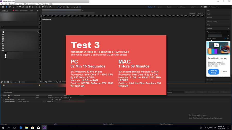 Test de render en Adobe After Effects