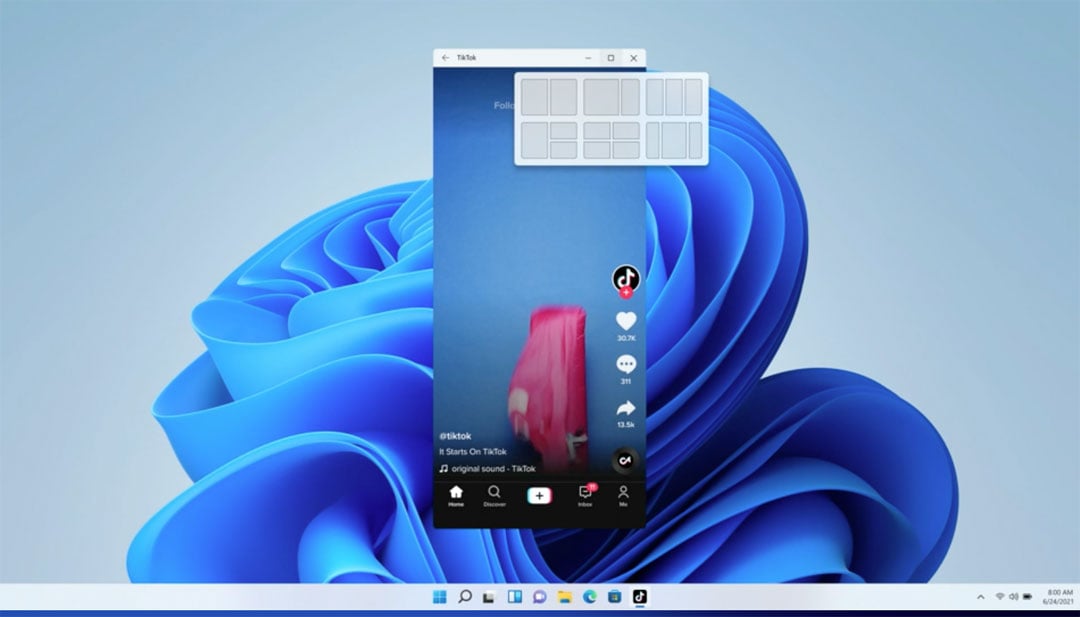 Windows Snap acomodando un app de Android