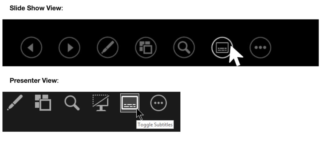 Opciones para desplegar los subtitulos desde los diferentes modos de presentación en PowerPoint 365