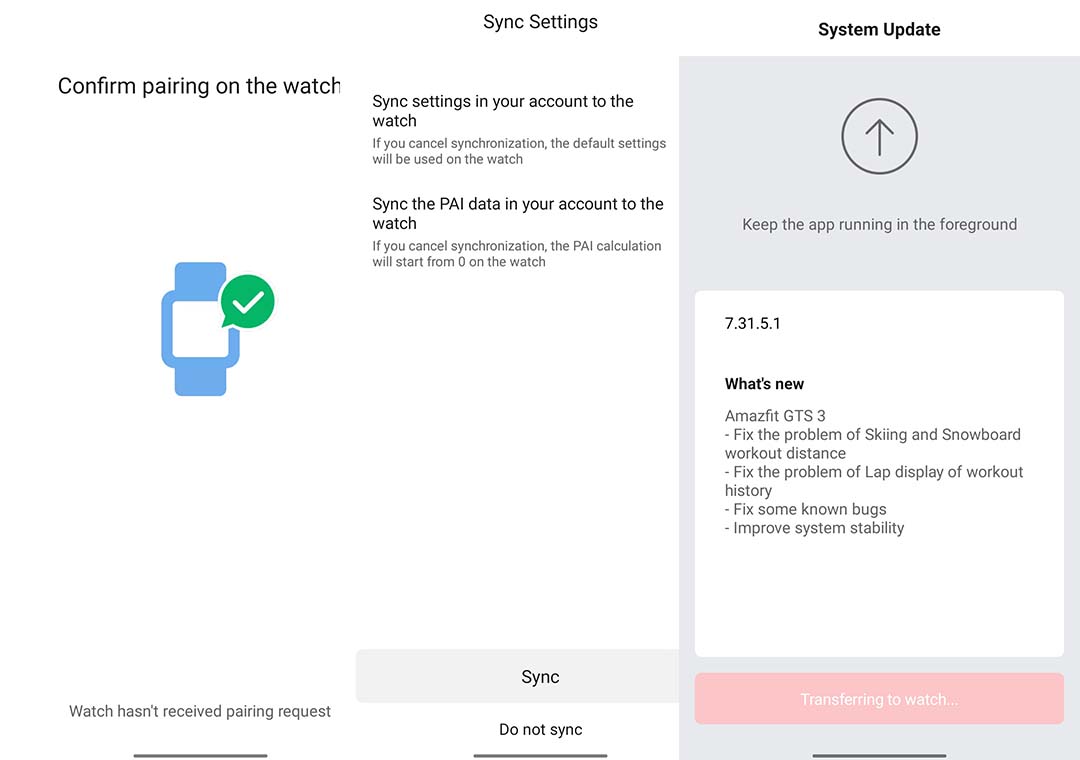 Sincronización y actualización de Zepp OS