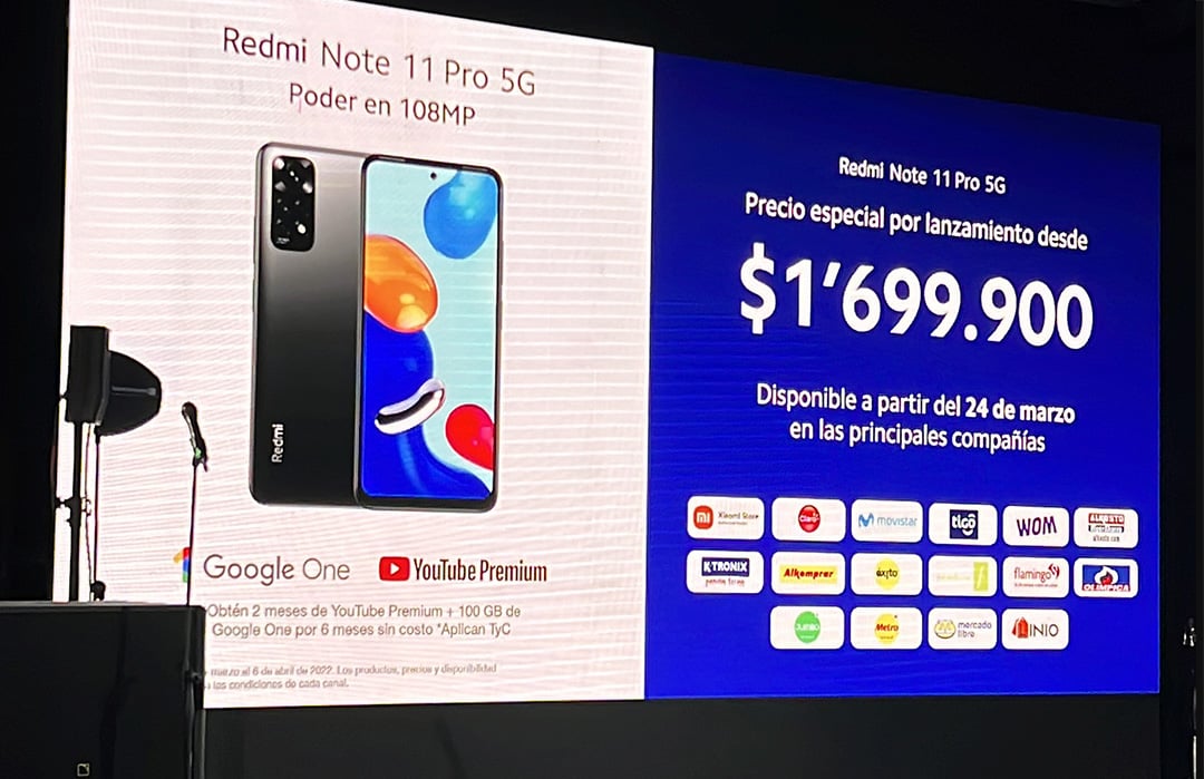 precio de lanzamiento del Redmi Note 11 Por 5G en Colombia
