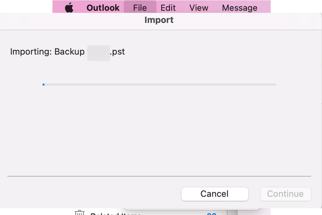 Problema al importar un PST en Outlook para Mac