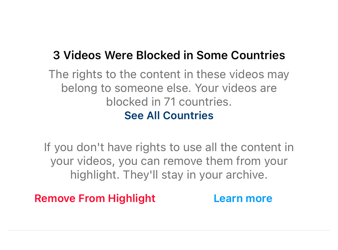 Video bloqueado por derechos en Instagram