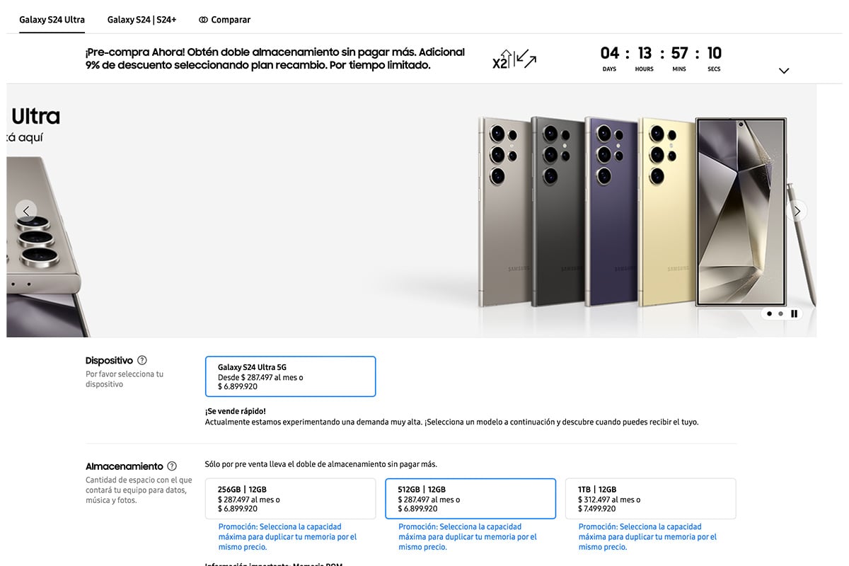 Los precios de la tienda de Samsung colombia para la Serie S24 5G