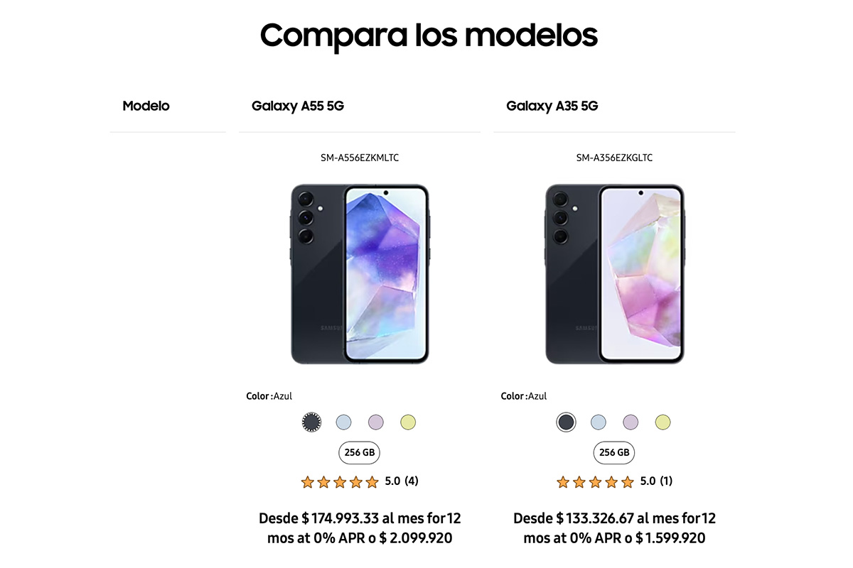 Costo del Galaxy A55 y del Galaxy A35 Colombia