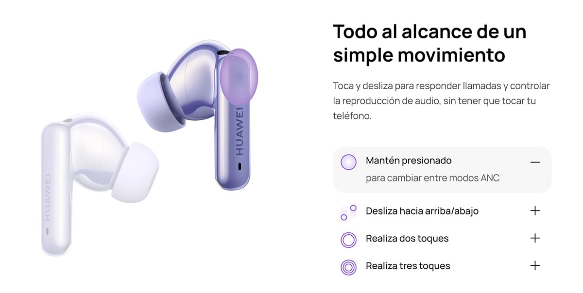 Los gestos soportados por los Huawei FreeBuds 6i