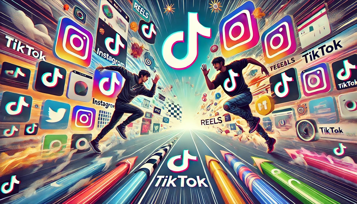 Ilustración acerca de la competencia entre Instagram y Tiktok