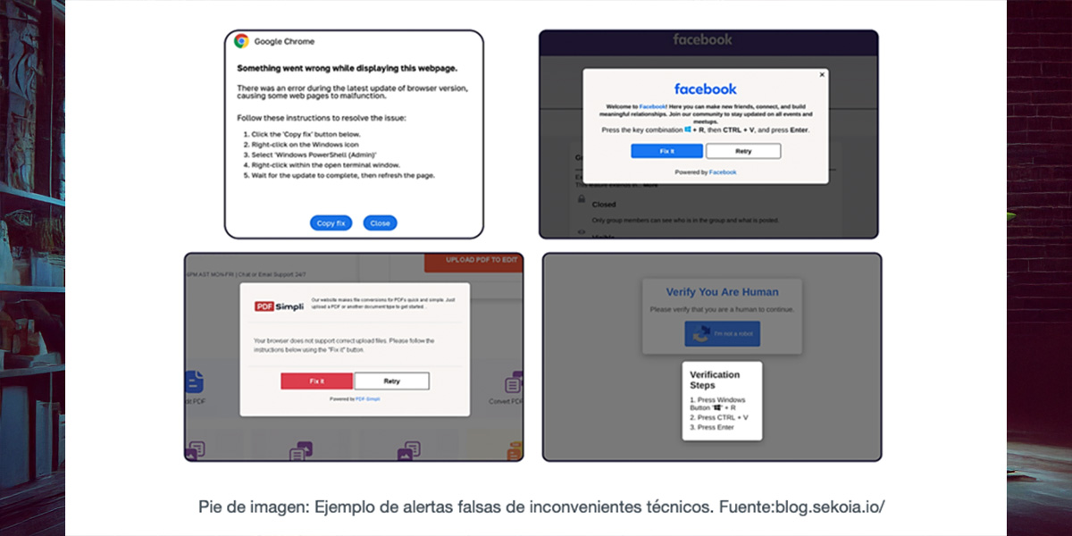 Ejemplos de ClickFix presentados por Eset