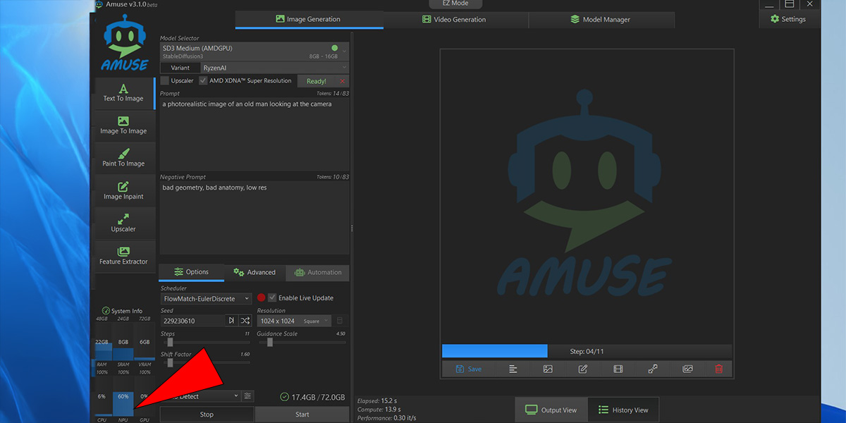 Amuse 3.1 usando la NPU para liberar las cargas