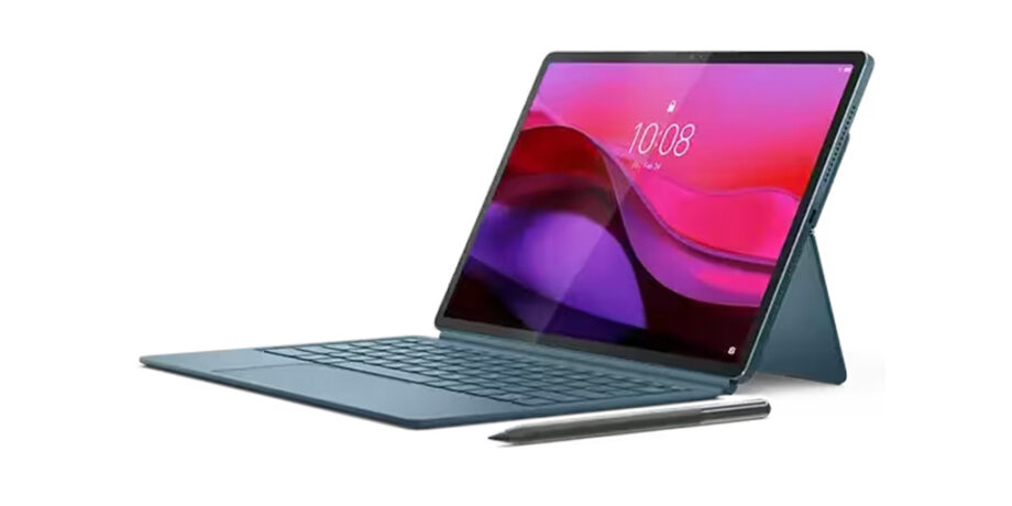 Perspectiva de la Lenovo Yoga Tab Plus con accesorios