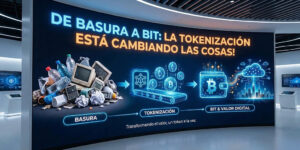 Ilustración hecha con IA del proceso de añadir tokens al reciclaje