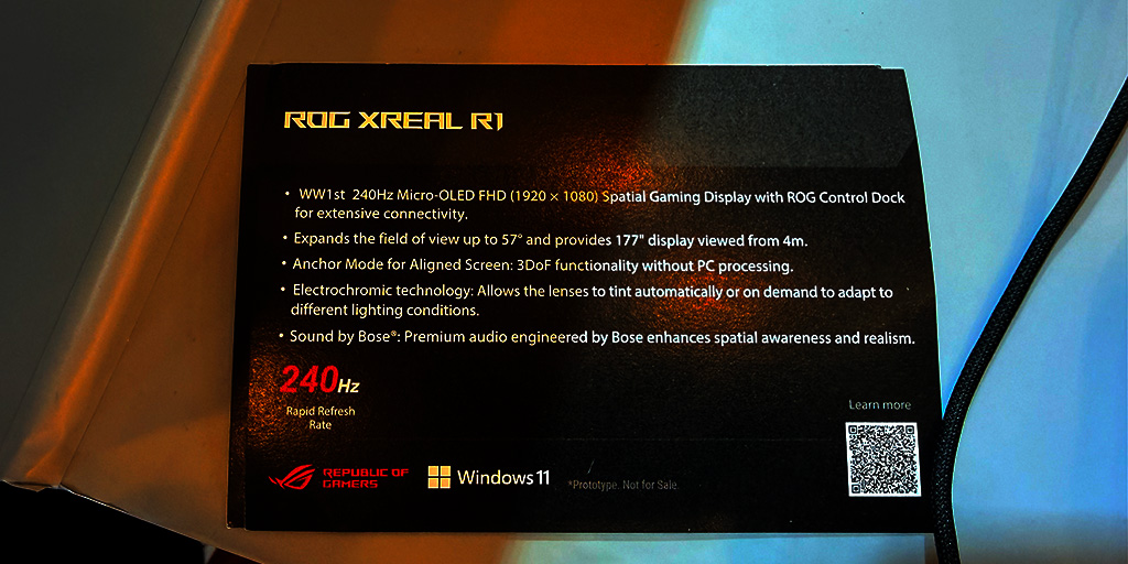 Las especificaciones del prototipo de ROG Xreal R1 en en el CES 2026