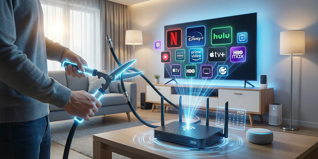 Ilustración hecha con Ia sobre cortar el cable vs streaming