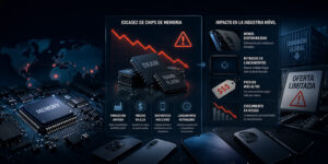 Imagen generada con Ia sobre la posible Crisis de memoria en el mercado de los smartphones