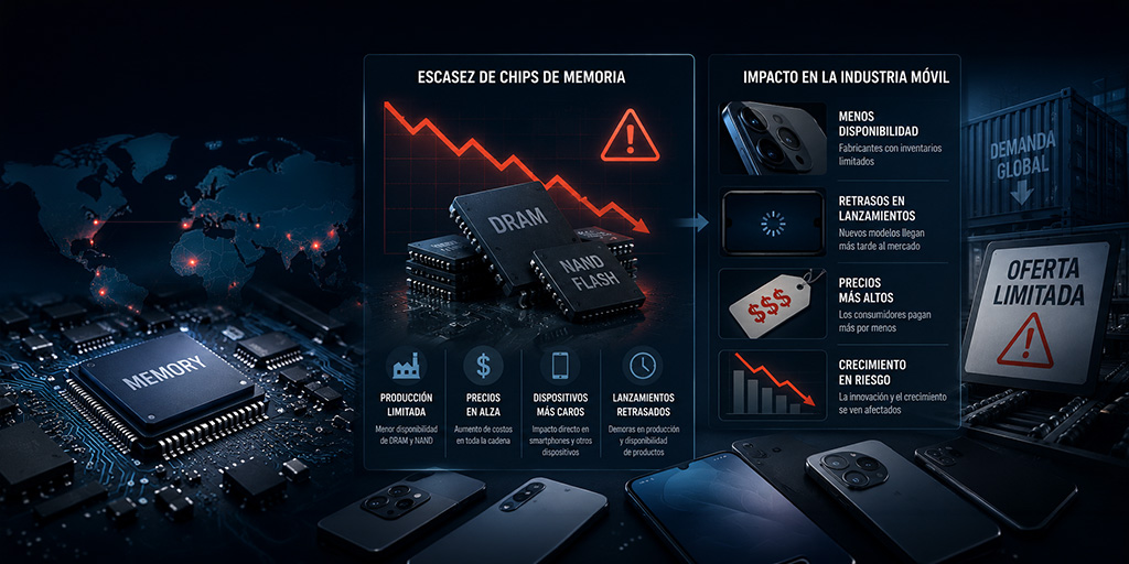 Imagen generada con Ia sobre la posible Crisis de memoria en el mercado de los smartphones