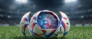 Imagen generada con IA acerca del balón del mundial con mucha tecnología