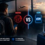 Imagen desarrollada con IA sobre: eSim vs Roaming