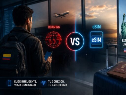Imagen desarrollada con IA sobre: eSim vs Roaming