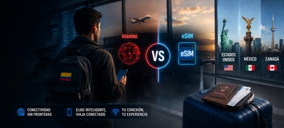Imagen desarrollada con IA sobre: eSim vs Roaming