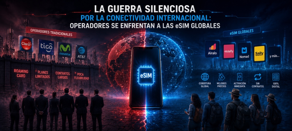 Imagen desarrollada con IA sobre: eSim vs Roaming