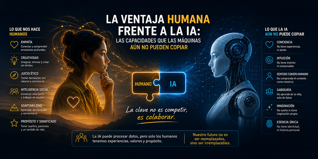 Ilustración creada con IA acerca de la ventaja humana
