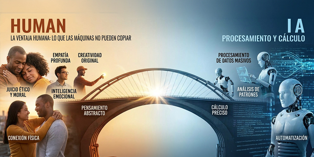 Ilustración creada con Ia acerca de las ventajas humanas