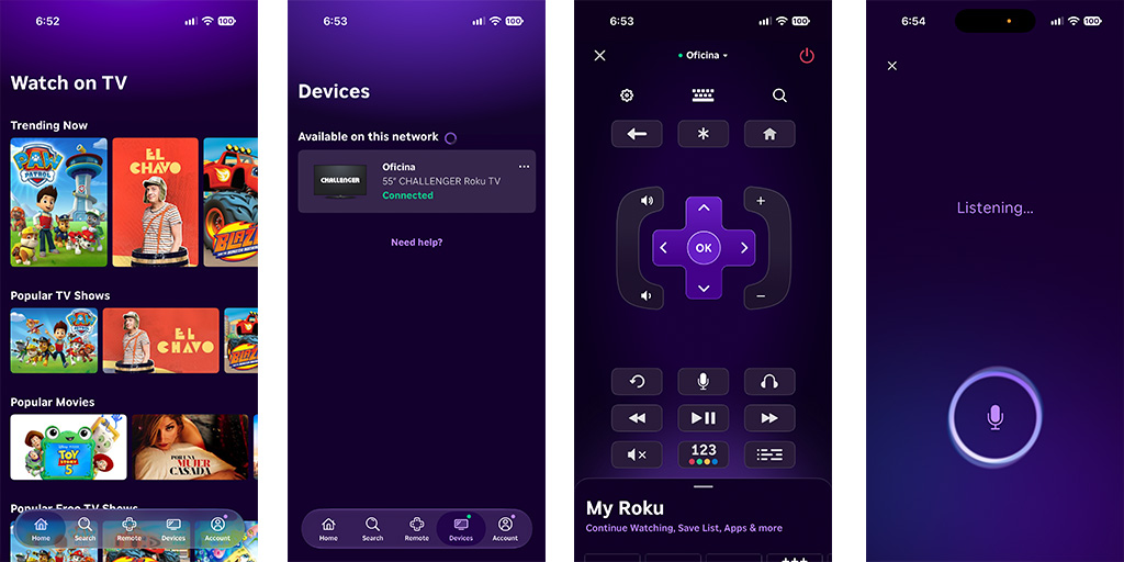 La app de Roku en iOS para controlar el TV